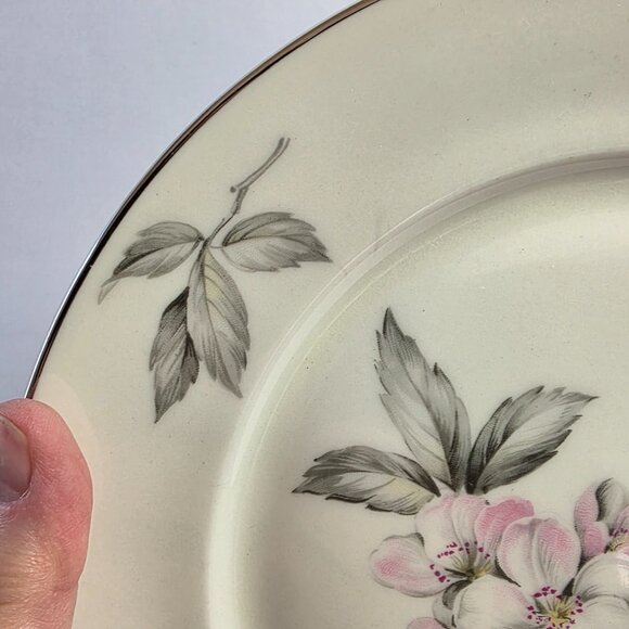 TWO Manor House Spring Glory Dinner Plates Pink & White Floral Gray Leaves - Picture 3 of 16